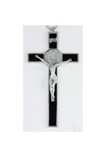 Lumen Mundi Medal Crucifix Benedictine 8" Black Enamel/Silver