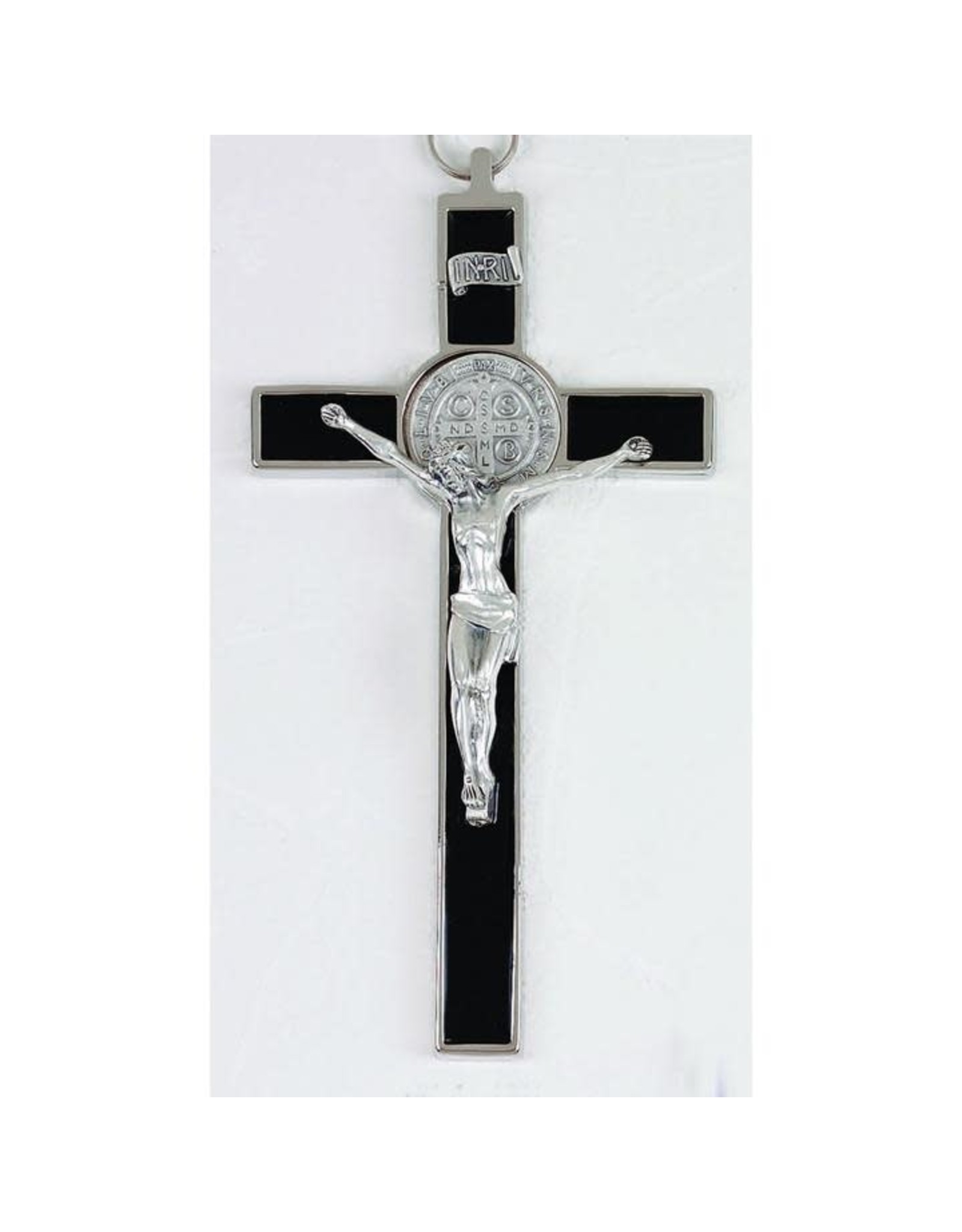 Lumen Mundi St. Benedict Black Enamel Cross - Silver Tone Medal (8")