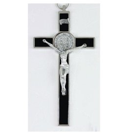 Lumen Mundi Medal Crucifix Benedictine 8" Black Enamel/Silver