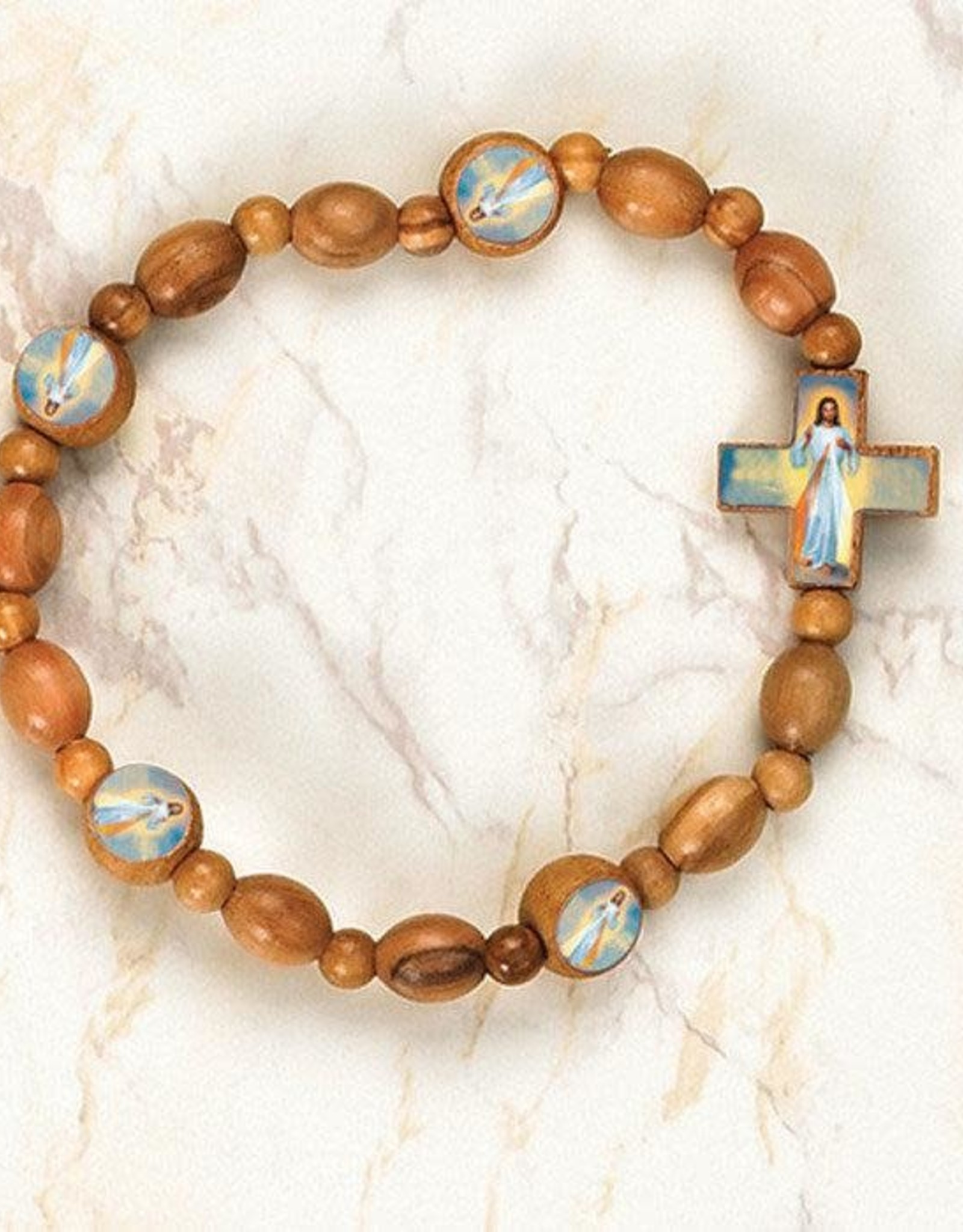 Divine Mercy Olive Wood Stretch Bracelet