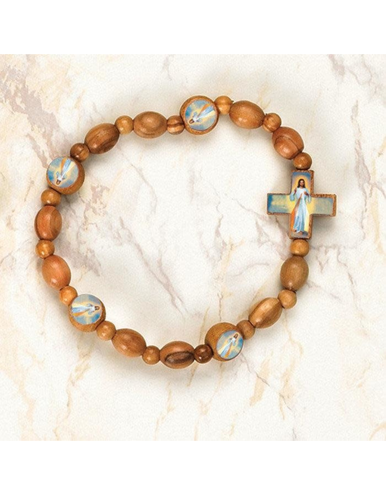 Lumen Mundi Divine Mercy Olive Wood Stretch Bracelet