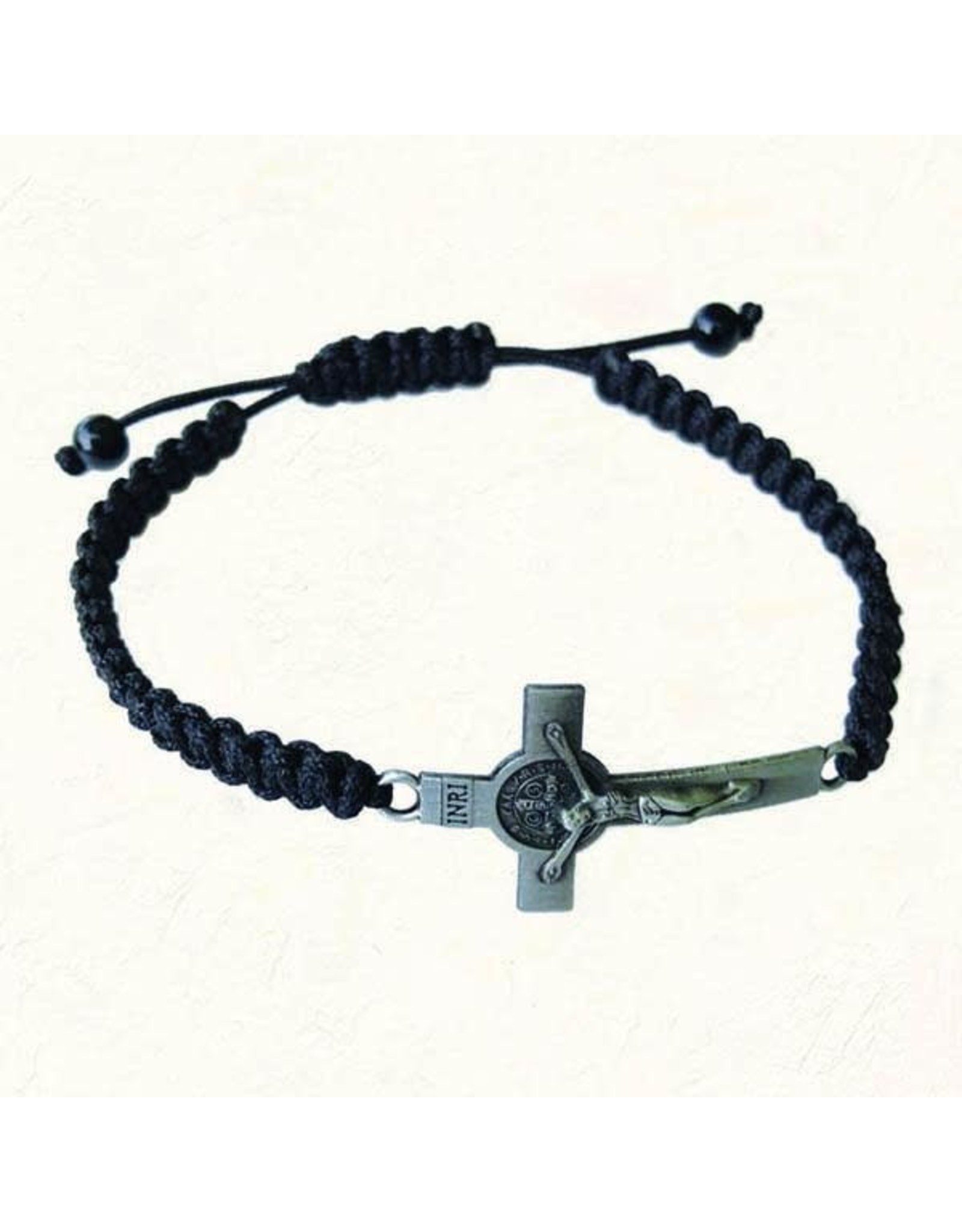 Lumen Mundi Black Slip Knot Bracelet with Antique Silver-Tone St. Benedict Cross