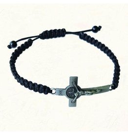 Black Slip Knot Bracelet with Antique Silver-Tone St. Benedict Cross