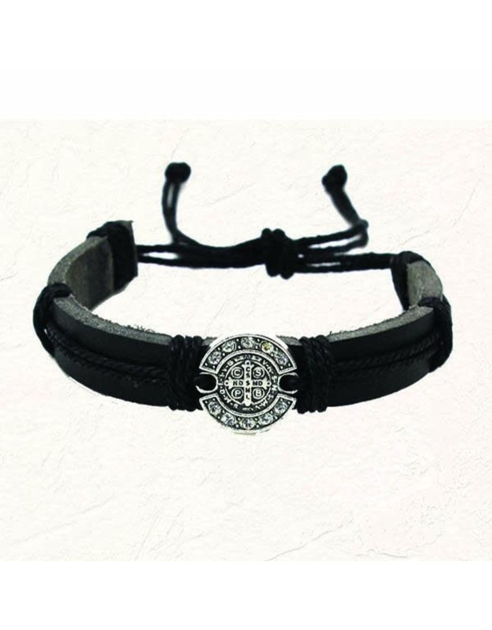 Black “Leather Feel” St. Benedict Slip Knot Bracelet