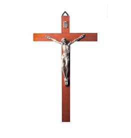 San Francis Crucifix - Cherry Wood with Silver Corpus (Made in Italy) (10")