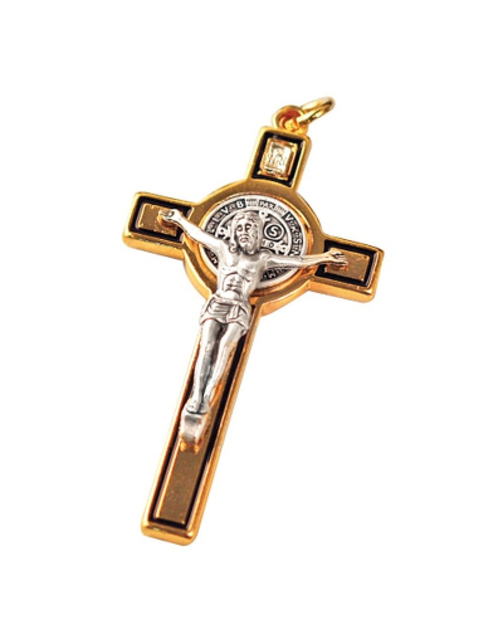 San Francis Medal Crucifix Benedictine 3" Black/Gold