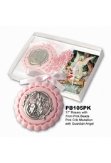 Guardian Angel Crib Medal with Rosary, Girl