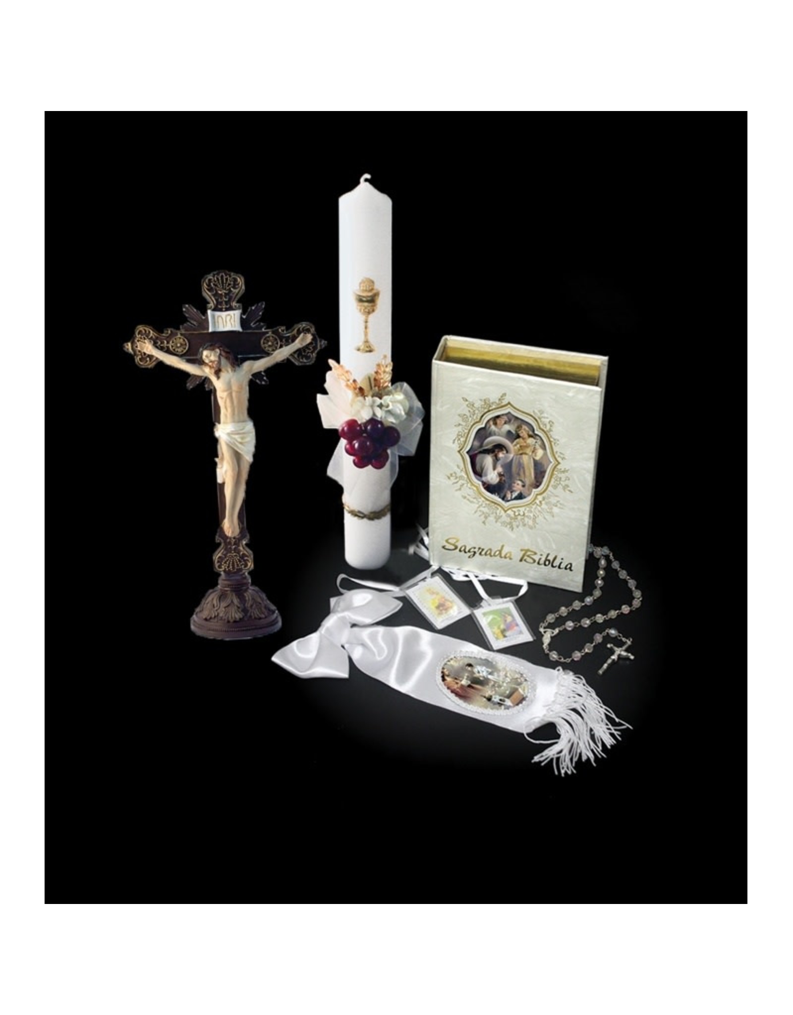 First Communion Set with Bible, Candle & Crucifix (Boy, English)