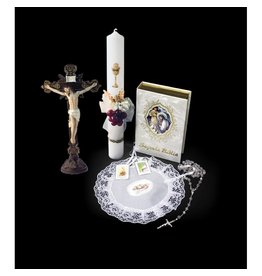San Francis First Communion Set with Bible, Candle & Crucifix (Girl, English)