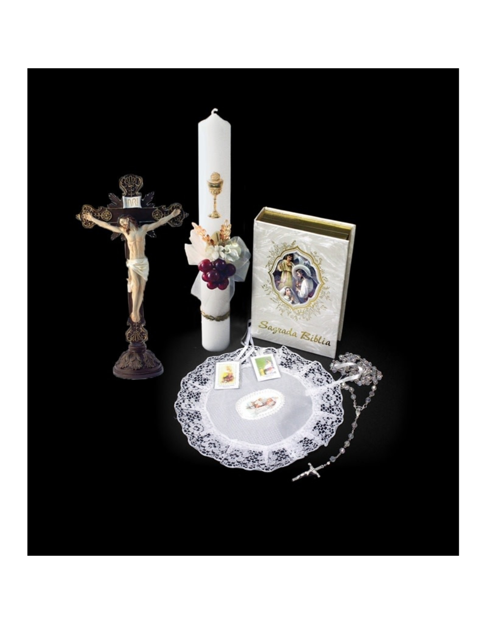 First Communion Set with Bible, Candle & Crucifix (Girl, Spanish)