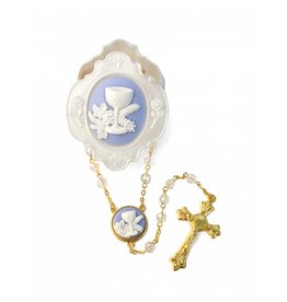 San Francis First Communion Rosary with Case - Boy (Blue)
