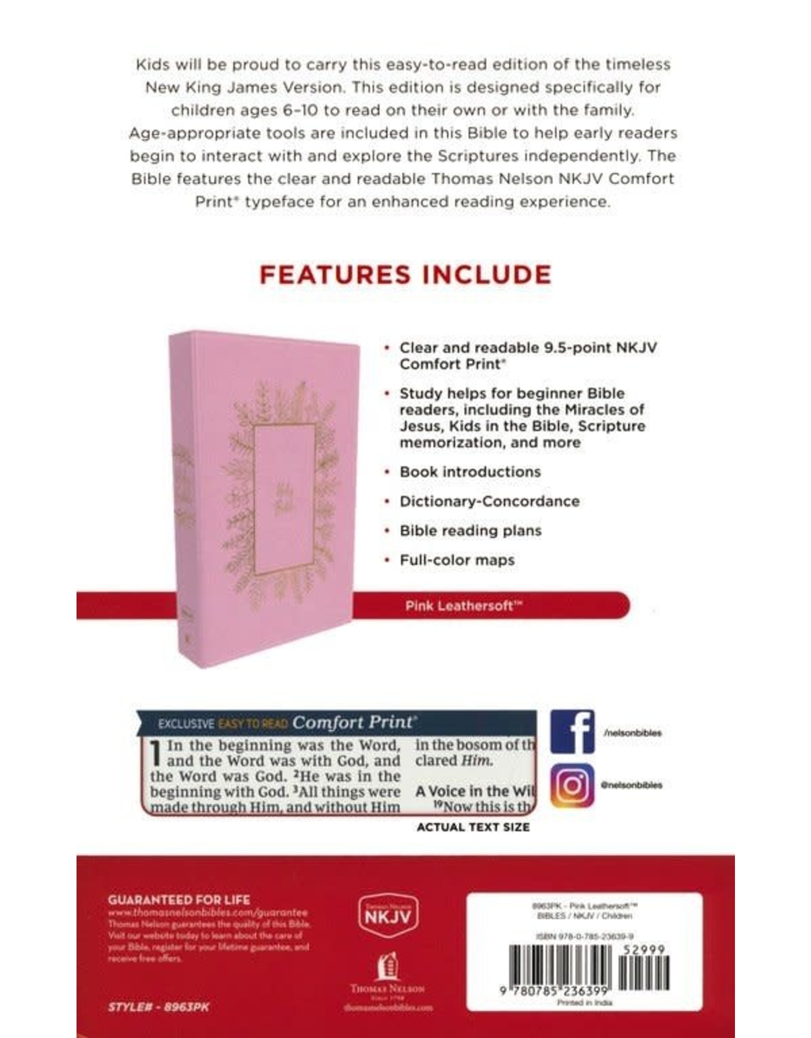 NKJV Holy Bible for Kids, Soft Leather-Look (Pink)