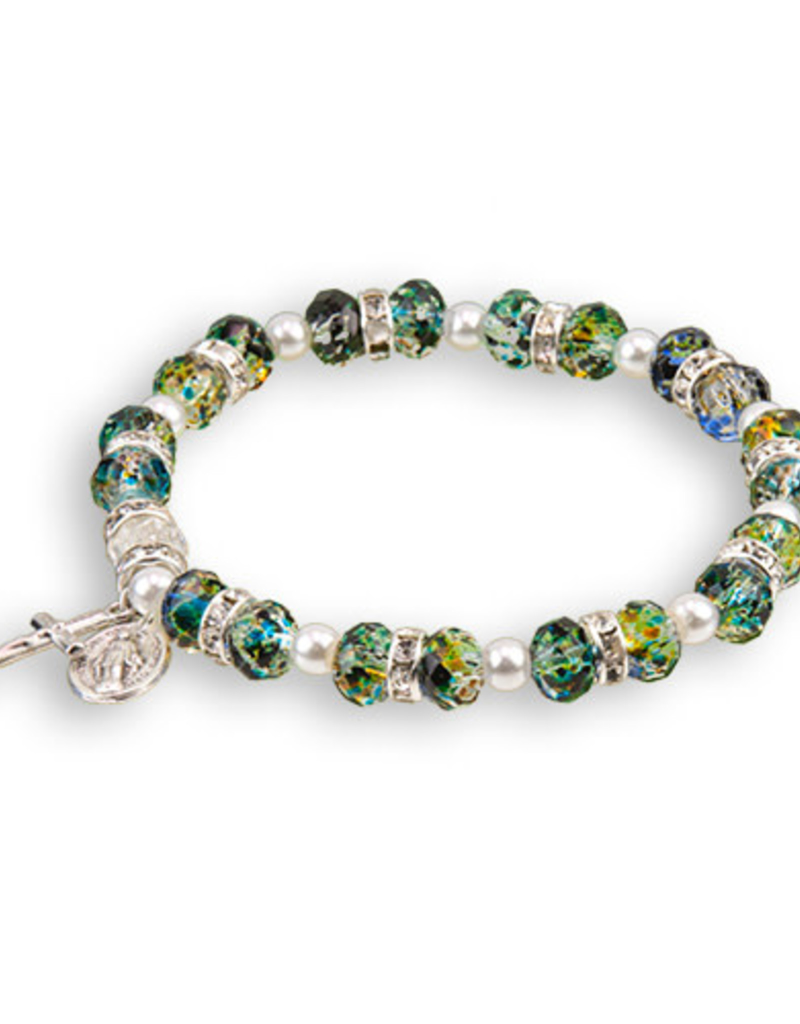 Emerald Tin-Cut Bracelet with Silver Heart Charm