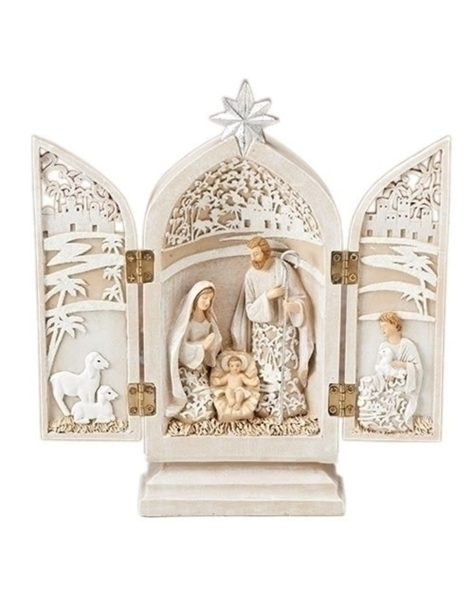 Roman Holy Family Triptych, Paper Cut Design (8.5" Height)