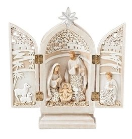 Roman Holy Family Triptych, Paper Cut Design (8.5" Height)