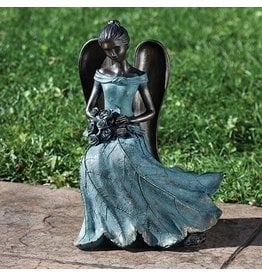 Roman Garden Statue - Seated Angel Holding Flowers