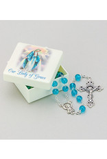 Malhame Regina Our Lady of Grace Natural Wood Box with Rosary