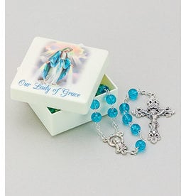 Malhame Regina Our Lady of Grace Molded Box with Rosary