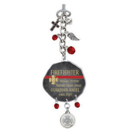 Cathedral Art Firefighter Car Charm - Guardian Angel