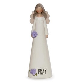 "Pray" Angel with Purple Flowers