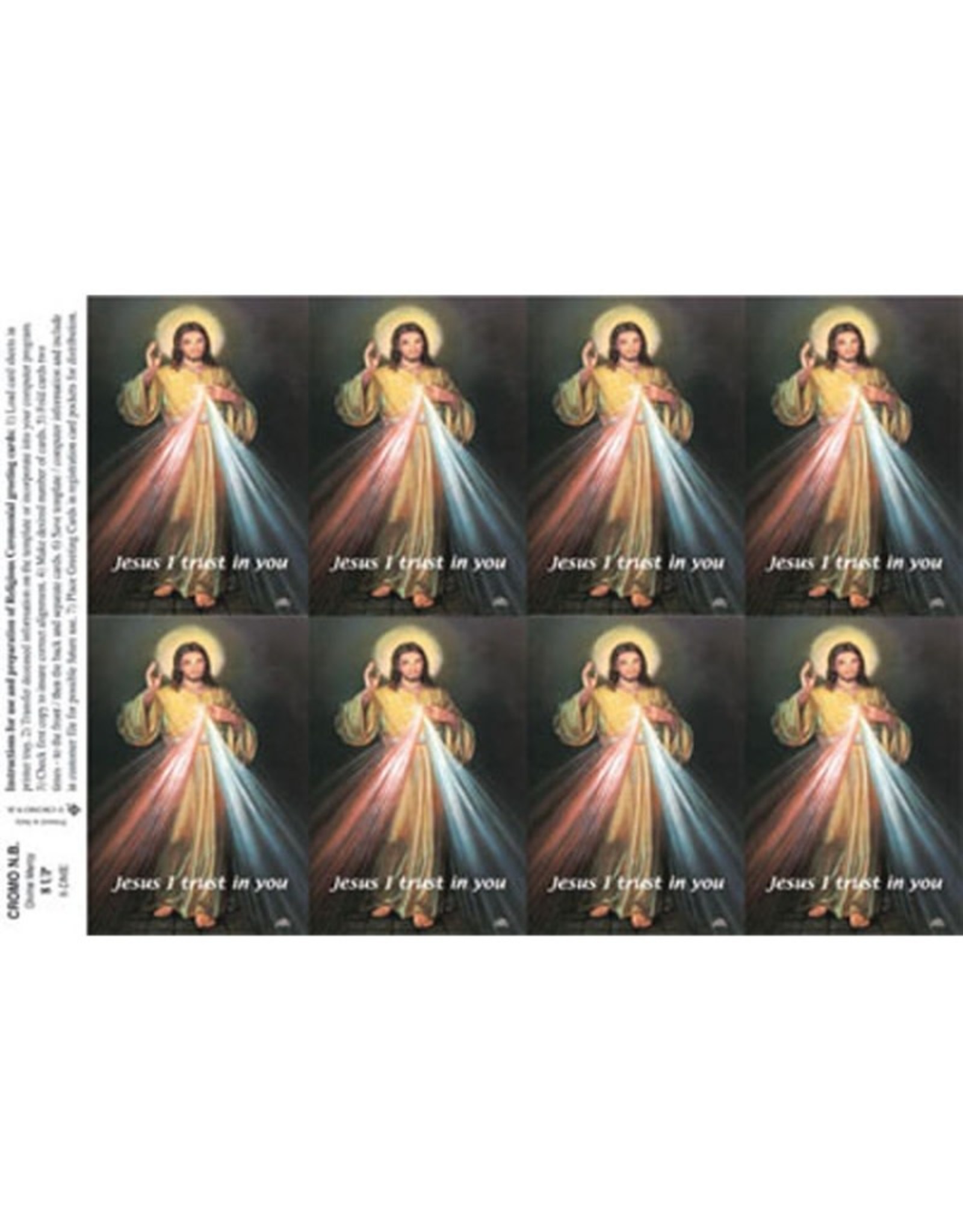 Holy Cards - Laser - Divine Mercy (Sheet of 8)