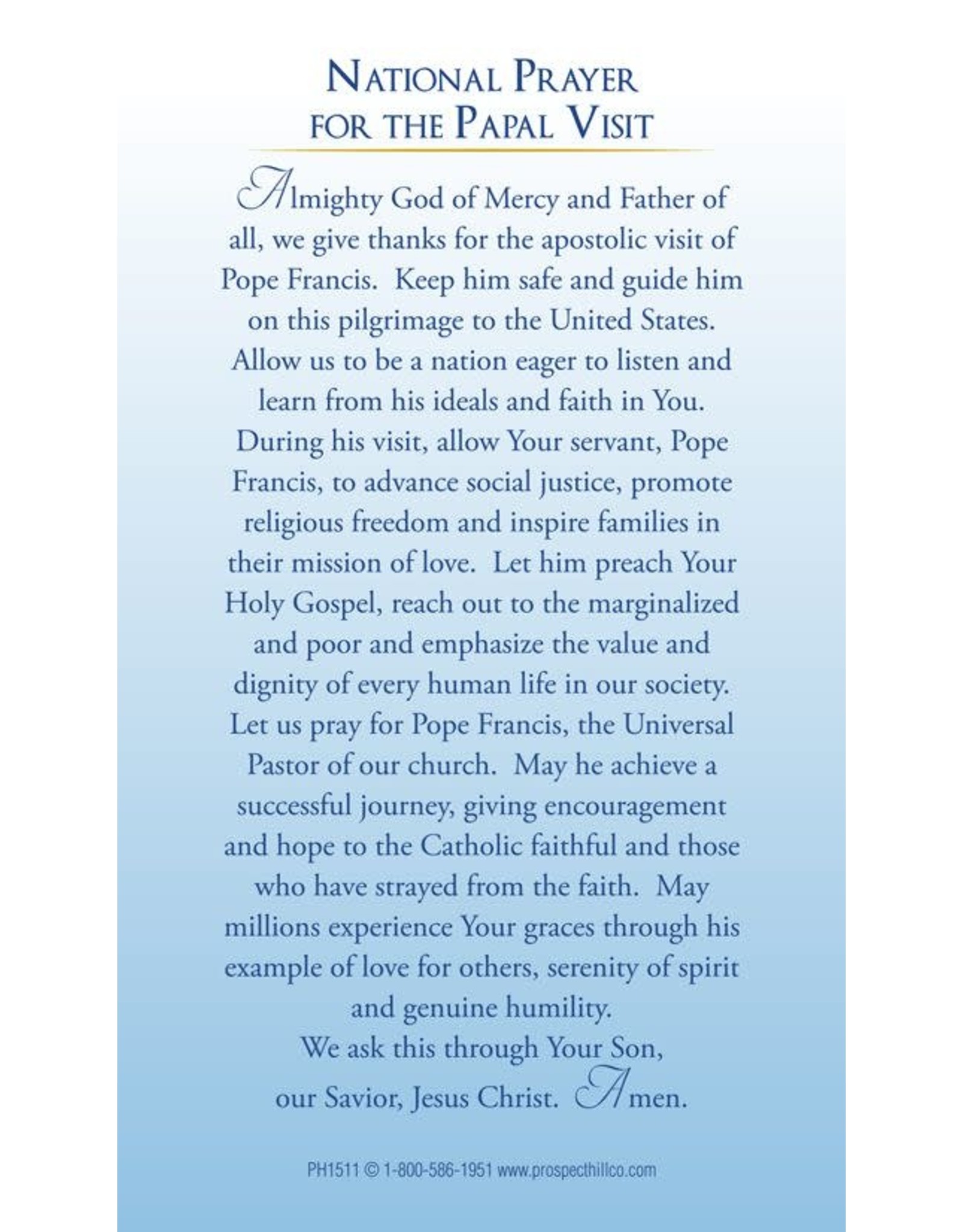 Prospect Hill Holy Cards - Pope Francis U.S. Visit (100)