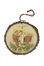 Nelson Art Ornament - Vintage Style Baby Jesus in Manger with Holy Spirit (Wood)