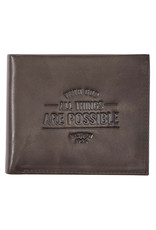 Christian Art Gifts With God All Things Are Possible Brown Genuine Leather Wallet - Matthew 19:26