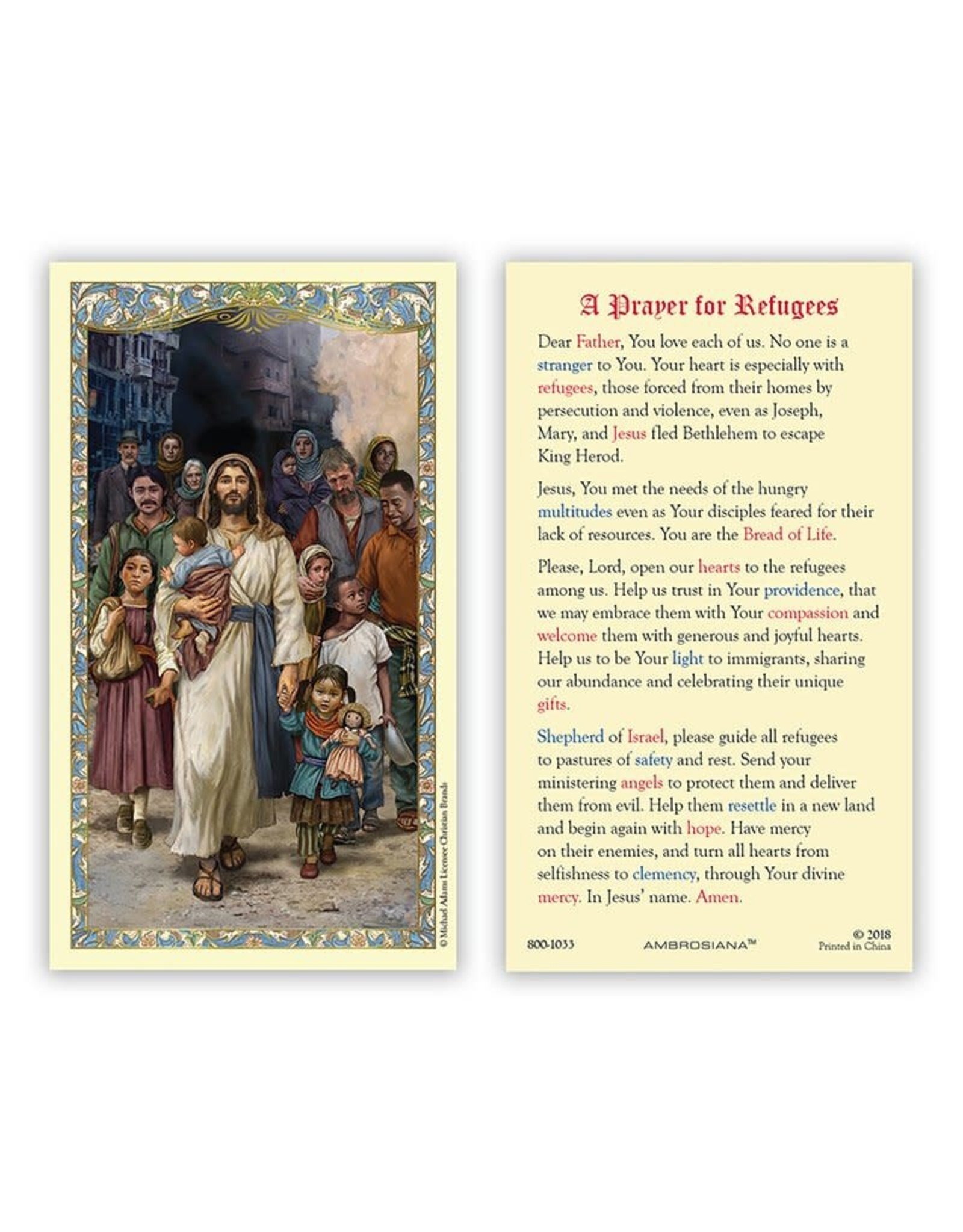 Ambrosiana Holy Card, Laminated - Welcome the Stranger (Prayer for Refugees)