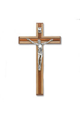 Crucifix - Multi-Color Wood Cross with Silver Tone Corpus (10")