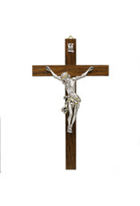 Lumen Mundi 10-1/2" Dark- Wood Wall Crucifix with Silver Plated Corpus