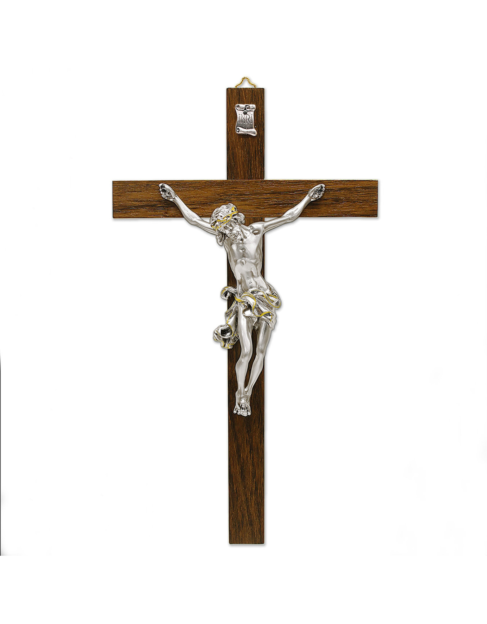 Lumen Mundi 10-1/2" Dark- Wood Wall Crucifix with Silver Plated Corpus