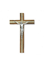Tuscan Hills Crucifix - Gold/Medium Oak Wood Cross with Silver Tone Corpus (10")