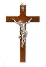 10-1/2" Coffee Brown- Wood Wall Cross with Silver Plated Corpus