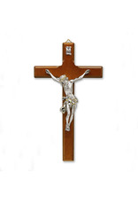 Tuscan Hills 10-1/2" Coffee Brown- Wood Wall Cross with Silver Plated Corpus