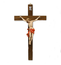 Tuscan Hills 10-1/2" Dark- Wood Wall Crucifix with Red Painted Corpus