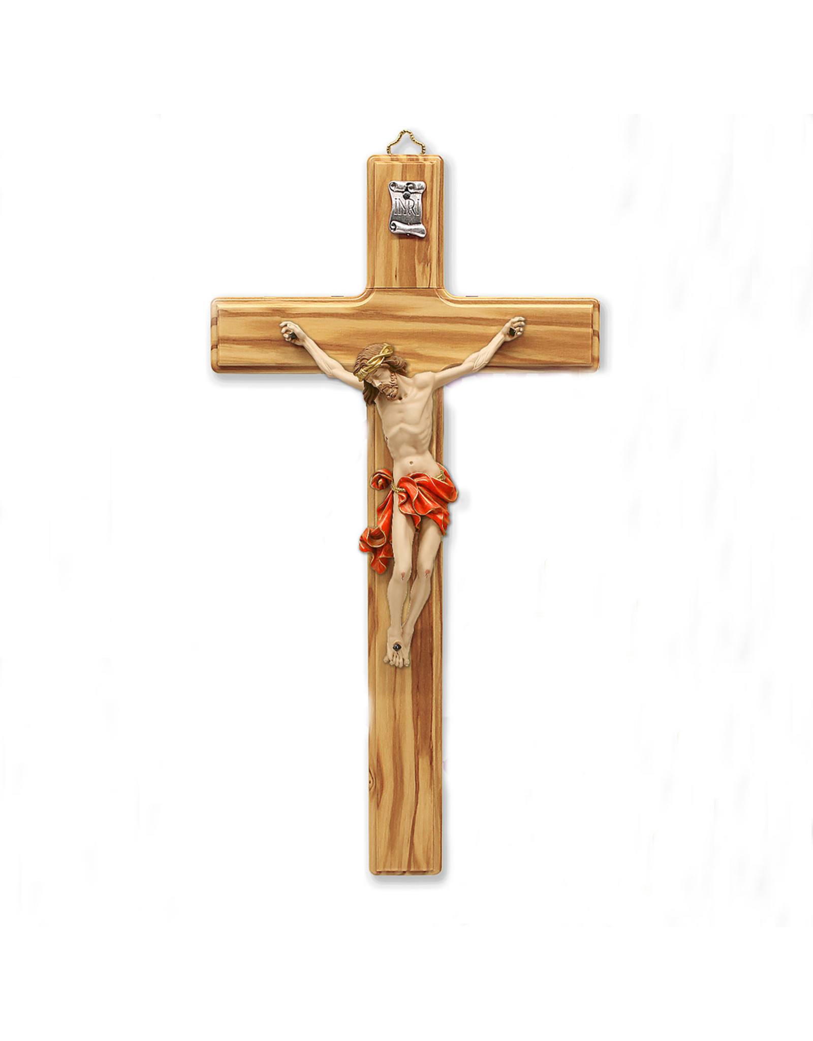 Tuscan Hills Crucifix - Olive Wood Cross with Red Painted Corpus (10-1/2" )