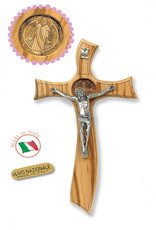 8" St. Benedict Medal- Olive Wood Cross with Silver Plated Corpus