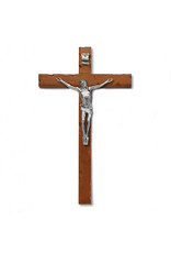 Tuscan Hills 8" Textured Cherry Stained- Wood Wall Crucifix with Silver Tone Corpus