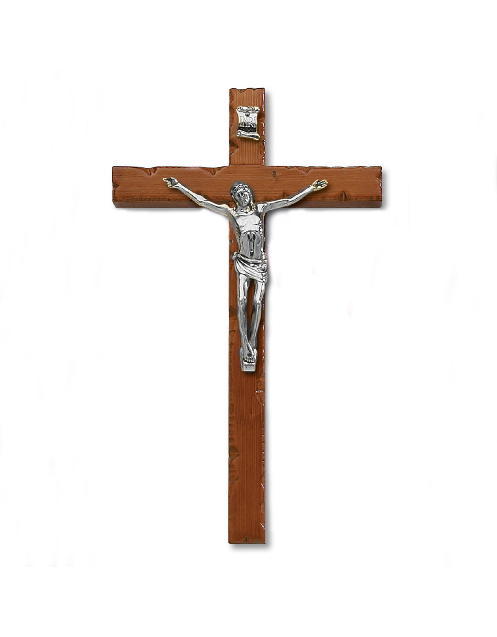 Tuscan Hills 8" Textured Cherry Stained- Wood Wall Crucifix with Silver Tone Corpus