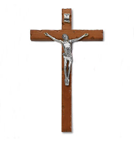 Tuscan Hills 8" Textured Cherry Stained- Wood Wall Crucifix with Silver Tone Corpus