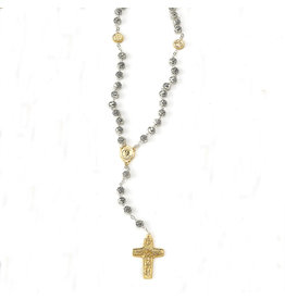 Tuscan Hills Silver/Gold Tone Rose Petal Bead Rosary with Pope Francis Cross