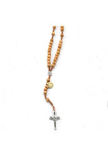 Olive Wood St. Benedict Cord Rosary with Silver Tone Cross
