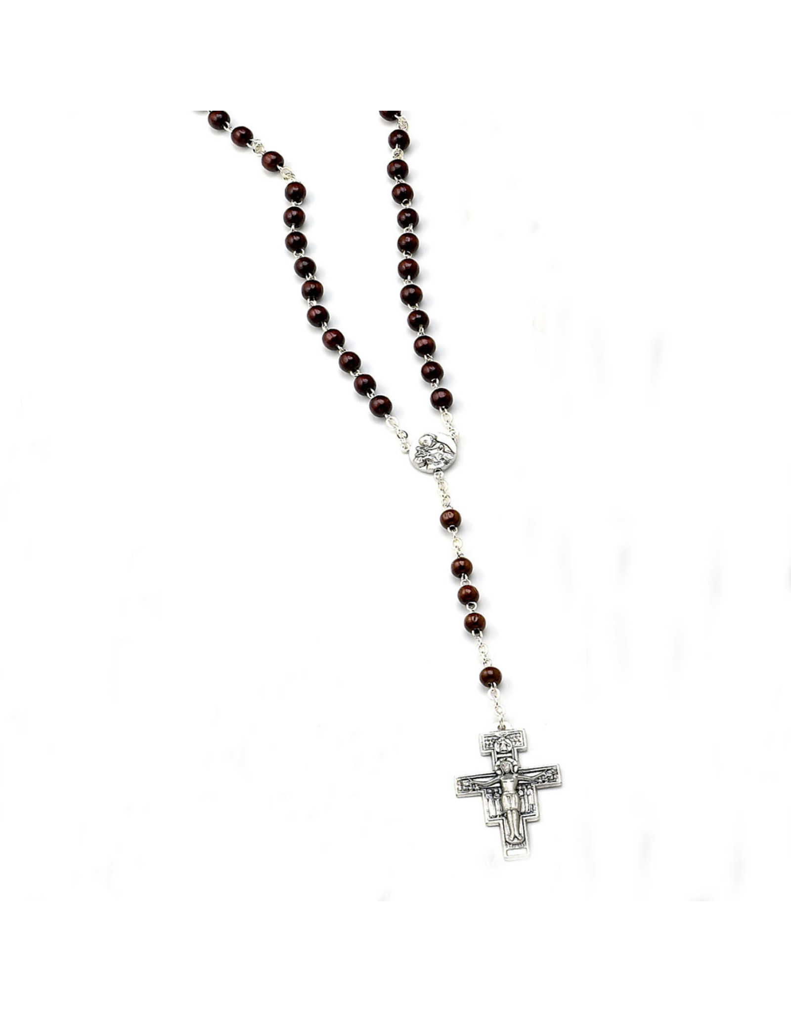 Dark Wood Rosary with St. Francis Center & San Damiano Cross