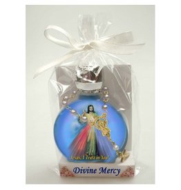 Holy Water Bottle - Divine Mercy Stained Glass Bottle with Decade Rosary Combo