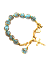 Tuscan Hills Bracelet - Turquoise Genuine Murano Glass with Handknotted Sommerso Beads & Crucifix