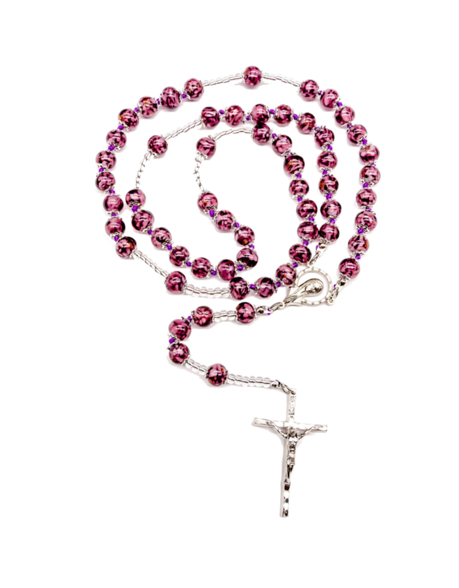 Tuscan Hills Rosary  - Amethyst Genuine Murano Glass with Handknotted Sommerso Beads