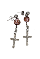 Tuscan Hills Earrings - Stainless Steel Crucifix with Pink Murano Beads