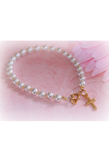 Baby Bracelet Glass Pearls 4-1/2" Gold Finish Cross