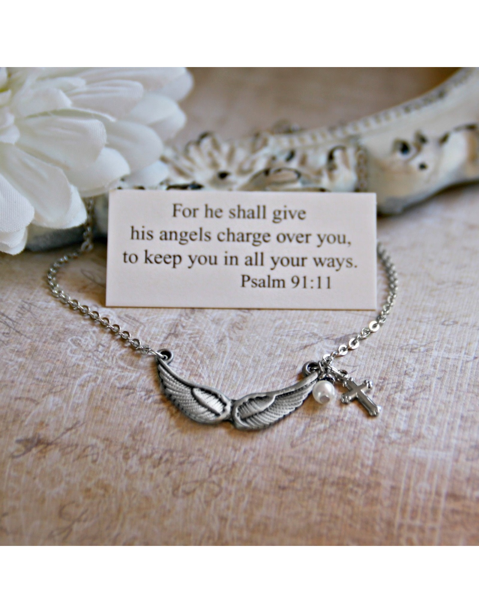 Angel Wings Necklace Psalm 91:11